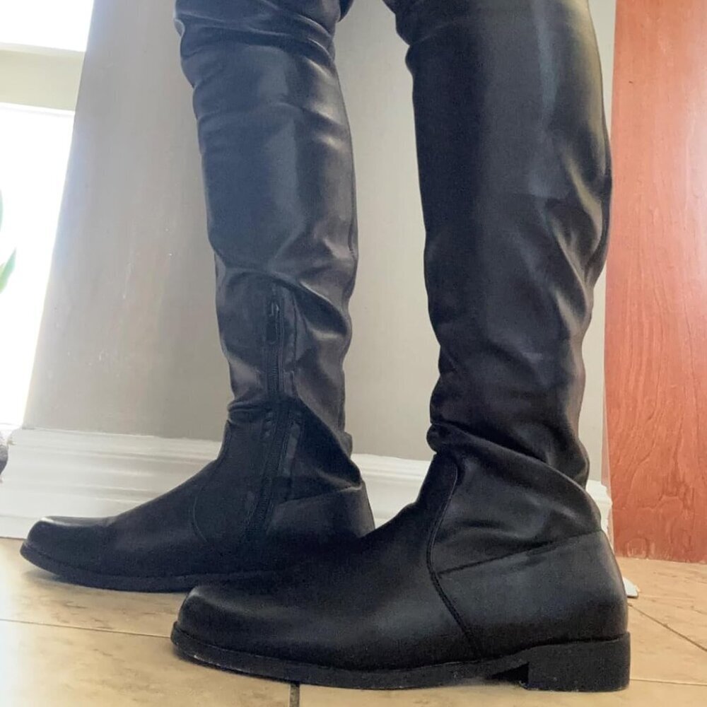 🆕Women's Black-pu Thigh High Low Block Heel Casual Fashion Over the Knee Boots - Picture 2 of 8